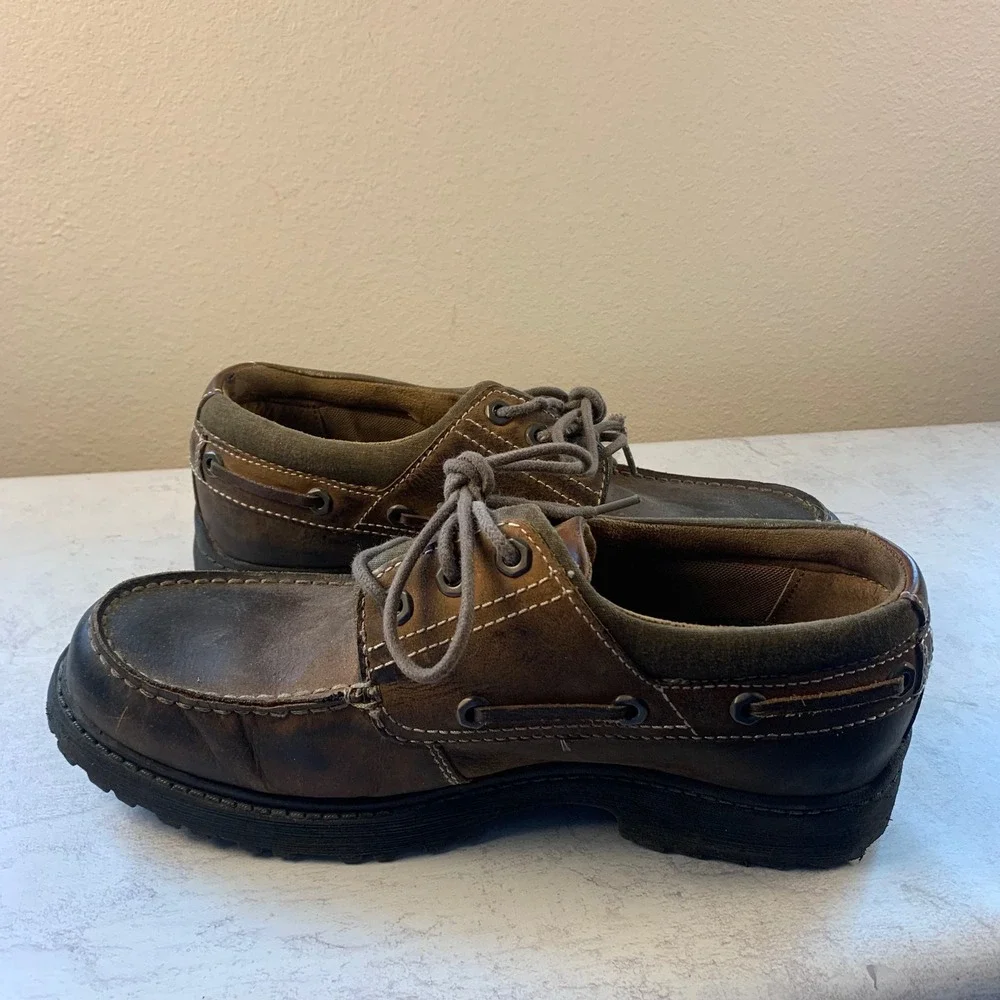 Chaps Leather‎ Boat Shoes Men's 11M Brown Lace Up Moc Toe Lug Sole Casual